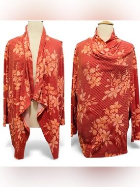 HOST PICK!! Floral Waterfall Cardigan in Coral and Cream sz 3XL